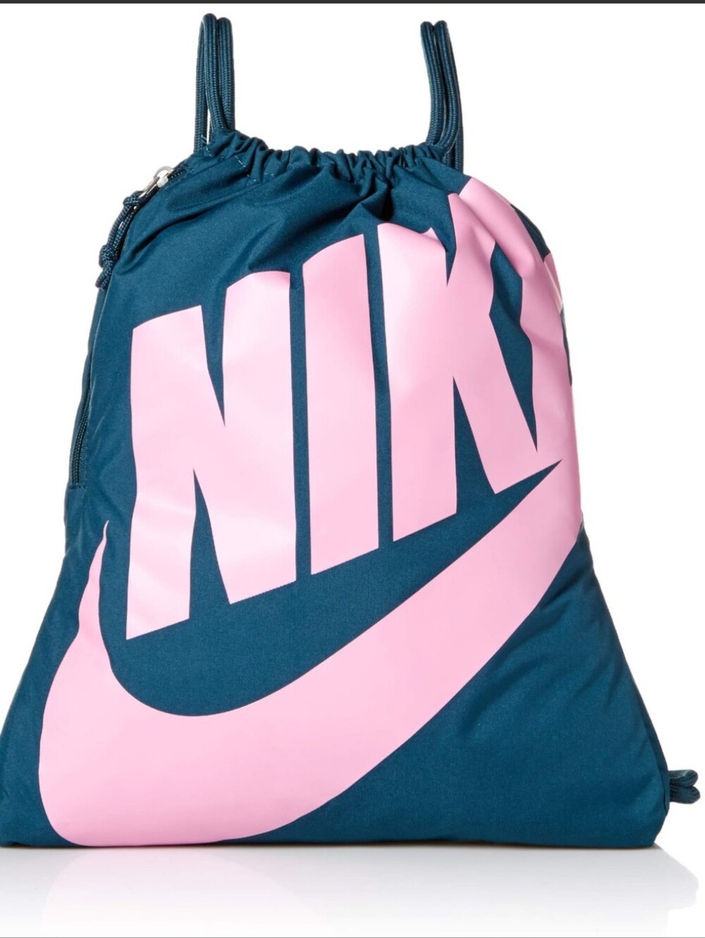 Nike Teal Drawstring Backpack with Pink Logo